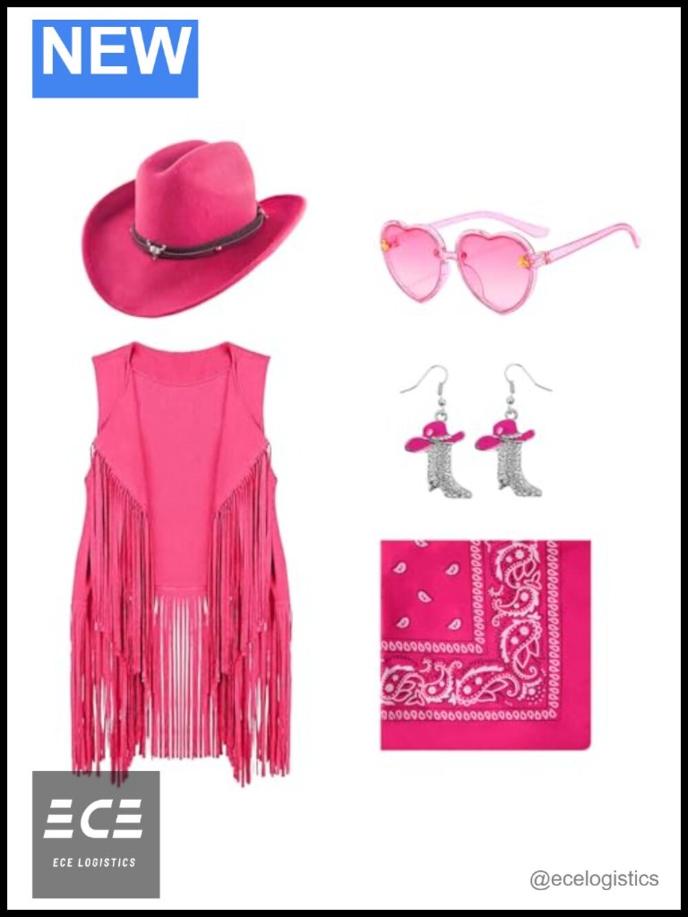Girls Cowgirl Costume 6 Pc Western Set Fringe Vest Hat Halloween Party